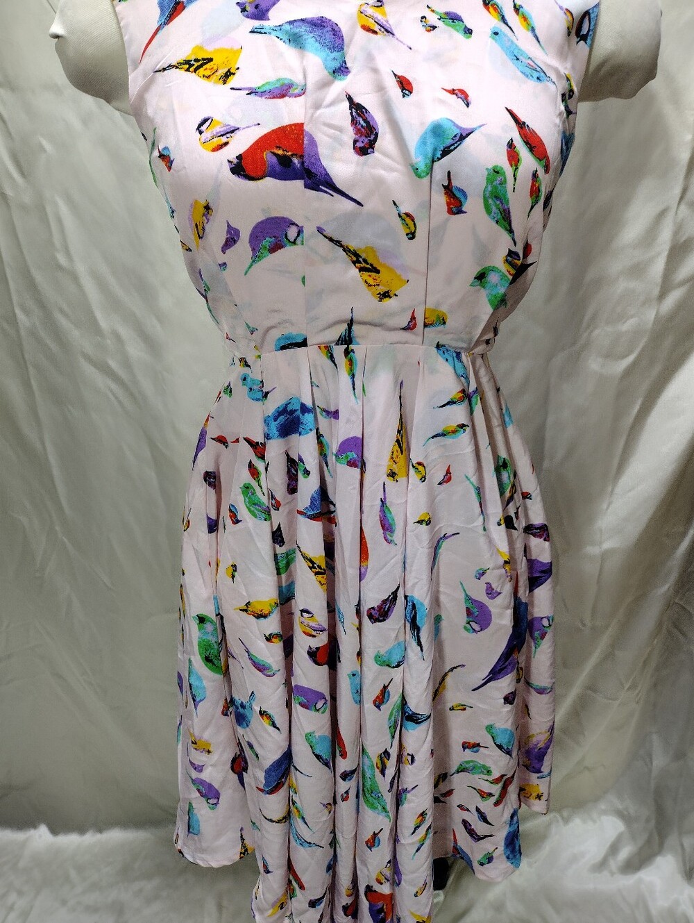 New Louche Chica Pink Sundress Women Xs Birds Tie Bust Sleeveless — image 3 of 8